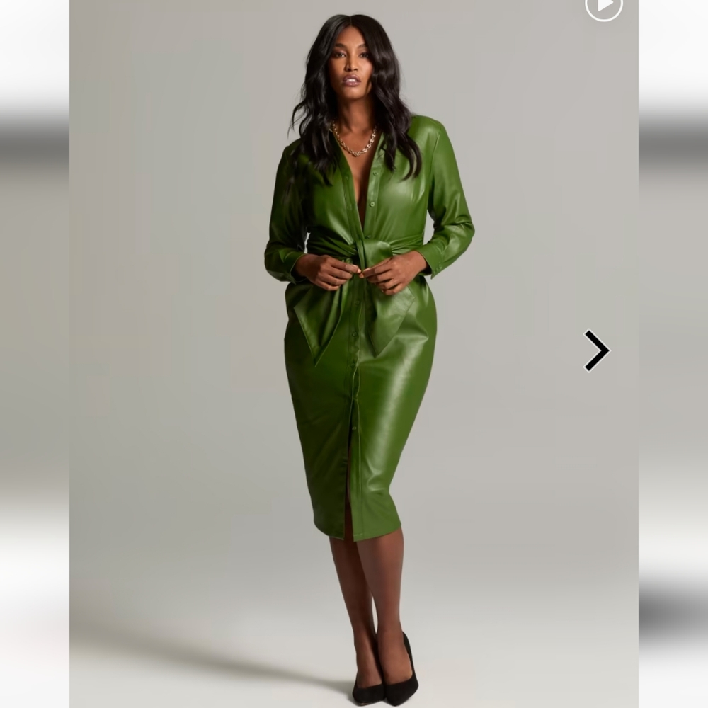 NY&Co Gabrielle Union Faux Leather dress XL Hnter Green